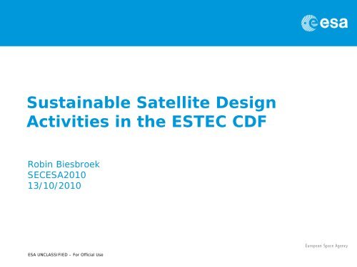 Sustainable Satellite Design Activities in the ESTEC CDF - Congrex