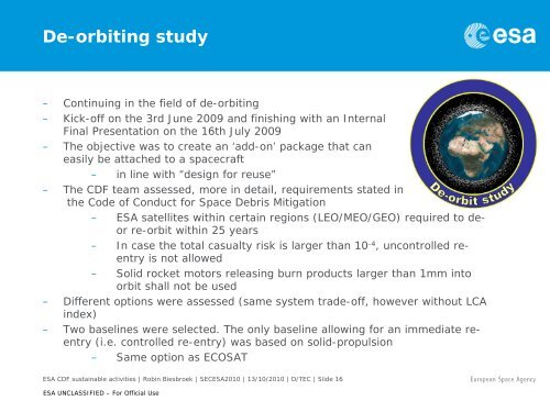 Sustainable Satellite Design Activities in the ESTEC CDF - Congrex