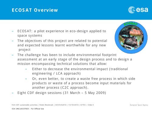 Sustainable Satellite Design Activities in the ESTEC CDF - Congrex