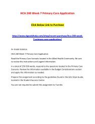 HCA 240 Week 7 Primary Care Application