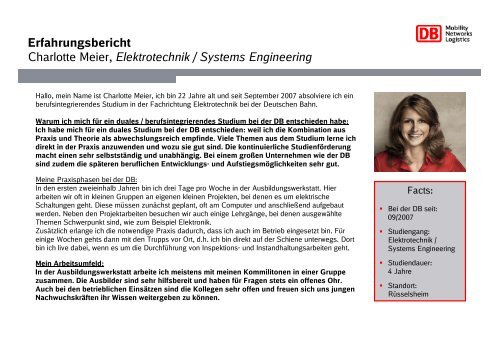 Erfahrungsbericht Charlotte Meier, Elektrotechnik / Systems ...