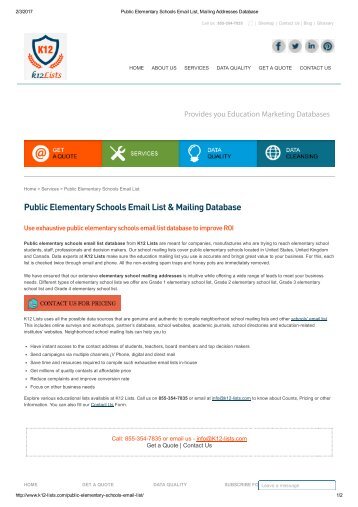 Public Elementary Schools Email List