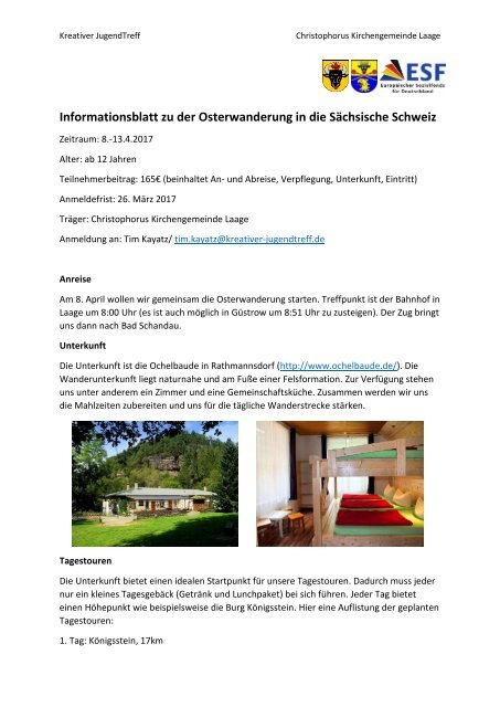 Informationsblatt zu der Osterwanderung in die Sächsische Schweiz
