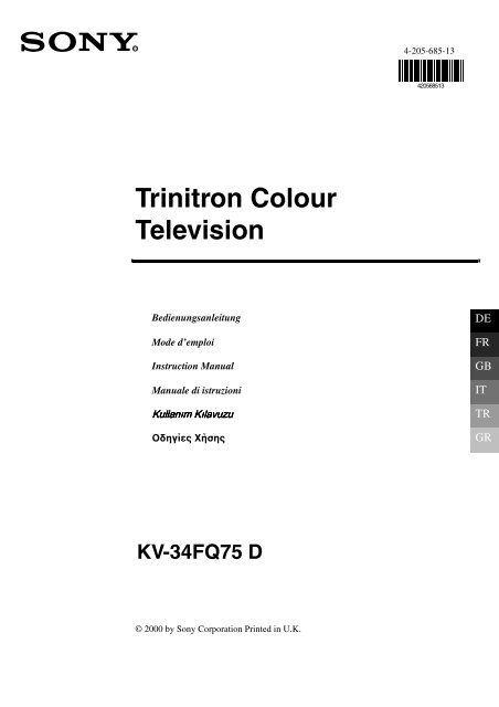 Sony KV-34FQ75D - KV-34FQ75D Istruzioni per l'uso Turco