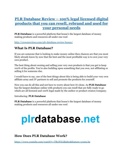 PLR Database review & PLR Database (Free) $26,700 bonuses