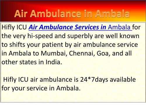 Hifly ICU Air Ambulance Services in Srinagar And Ambala