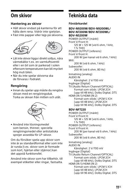 Sony BDV-N9200W - BDV-N9200W Guide de r&eacute;f&eacute;rence Su&eacute;dois