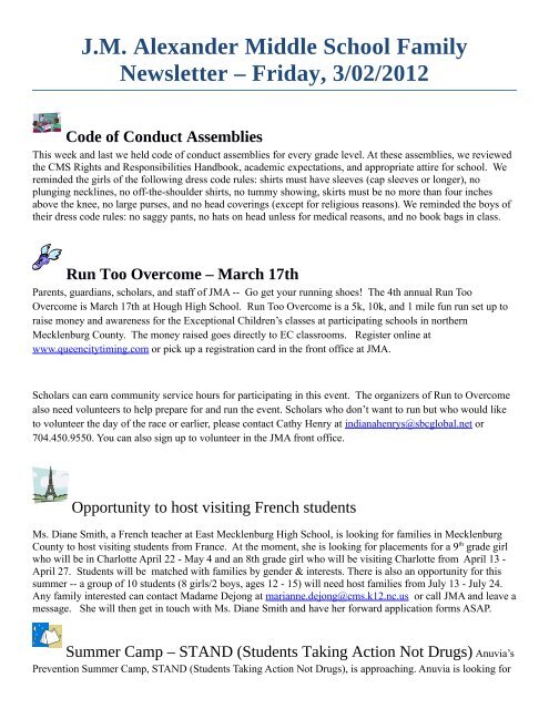 J.M. Alexander Middle School Family Newsletter – Friday, 3/02/2012