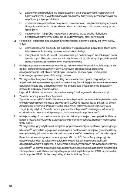 Sony VPCEH2N1E - VPCEH2N1E Documents de garantie Polonais