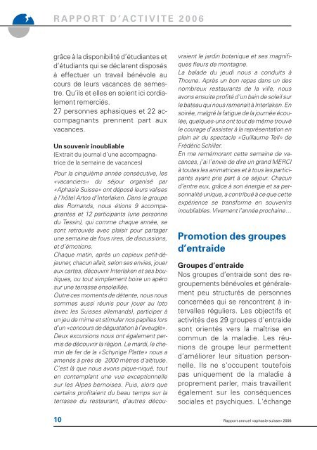 RAPPORT ANNUEL 2006 - Aphasie Suisse