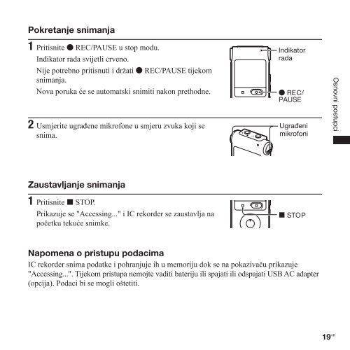 Sony ICD-UX300 - ICD-UX300 Istruzioni per l'uso Croato