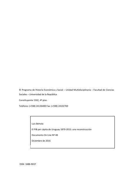 EL PIB PER CÁPITA DE URUGUAY 1870-2015 UNA RECONSTRUCCIÓN