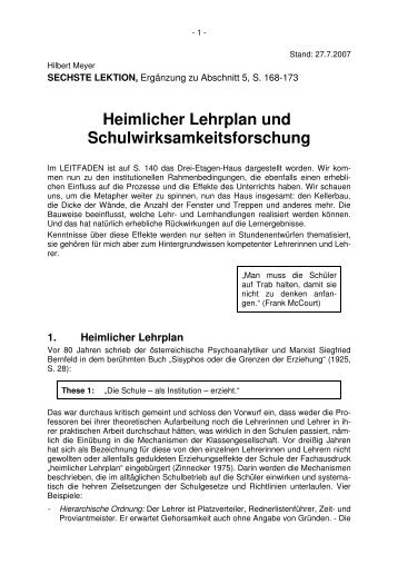 Heimlicher Lehrplan und Schulwirksamkeitsforschung