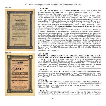 62. Auktion – Metallgesellschaften, Automobil- und Feinmechanik ...