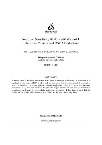 Reduced Sensitivity RDX (RS-RDX) Part I: Literature Review and ...