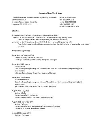 Curriculum Vitae: Alex S. Mayer Department of Civil ...