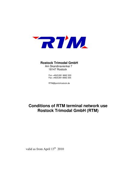 Conditions of RTM terminal network use Rostock Trimodal GmbH ...