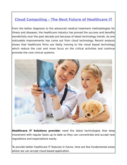 Cloud Computing – The Next Future of Healthcare IT