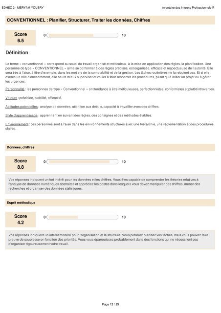 Rapport du Inventaire des Intérêts Professionnels-R de MERYAM YOUSRY