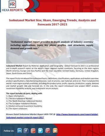 Isobutanol Market Size, Share, Emerging Trends, Analysis and Forecasts 2017-2021 