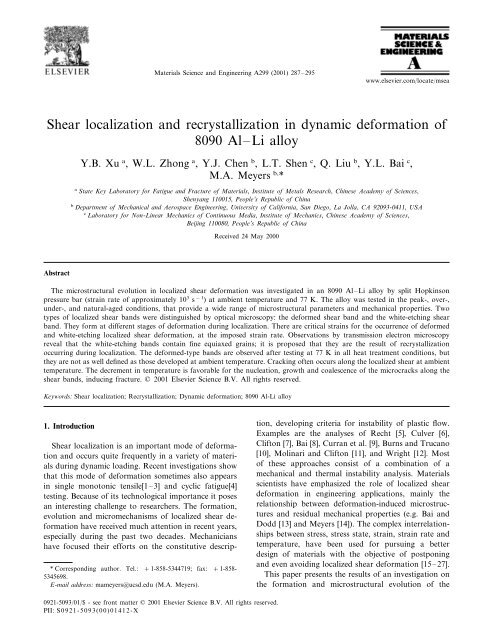Shear localization and recrystallization in dynamic deformation of ...