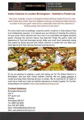 Indian Caterers in London – Sukhdev&#039;s Foods Ltd.