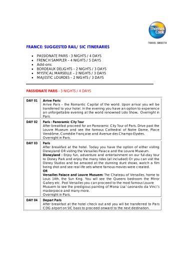 FRANCE: SUGGESTED RAIL/ SIC ITINERARIES - Thomas Cook India