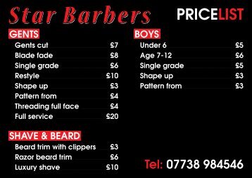 Star Barbers - Signs - Price List (A2)