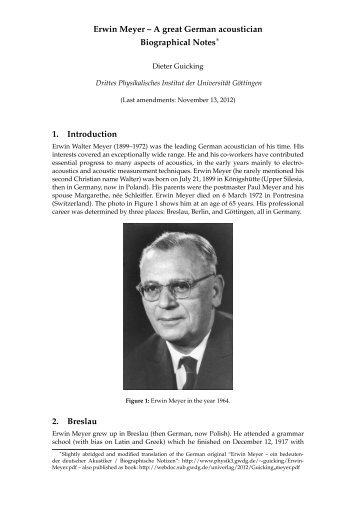 Erwin Meyer – A great German acoustician Biographical Notes 1 ...