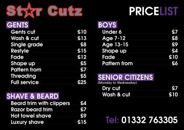 Star Cutz - Signs - Price List (A2)