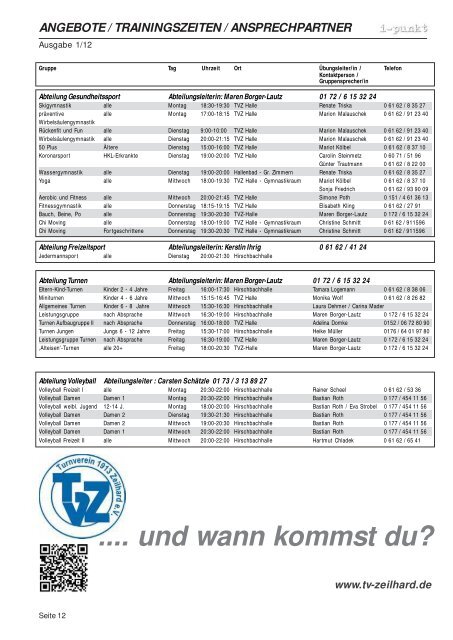 angebote / trainingszeiten / ansprechpartner - TV Zeilhard
