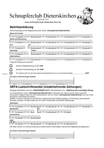 Beitrittserklärung Schnupferclub Dieterskirchen