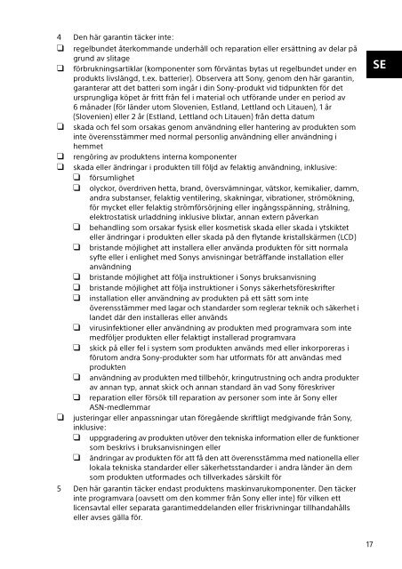 Sony SVF1521G6E - SVF1521G6E Documents de garantie Su&eacute;dois