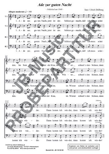 Ade zur guten Nacht (für Männerchor TTBB, durchkomp. Volkslied)