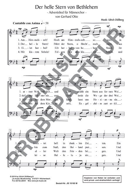 Der helle Stern von Bethlehem (für Männerchor TTBB)