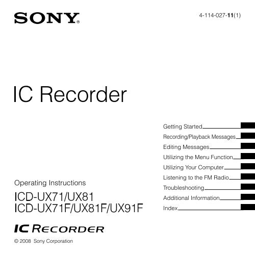 Sony ICD-UX71 - ICD-UX71 Istruzioni per l'uso Inglese