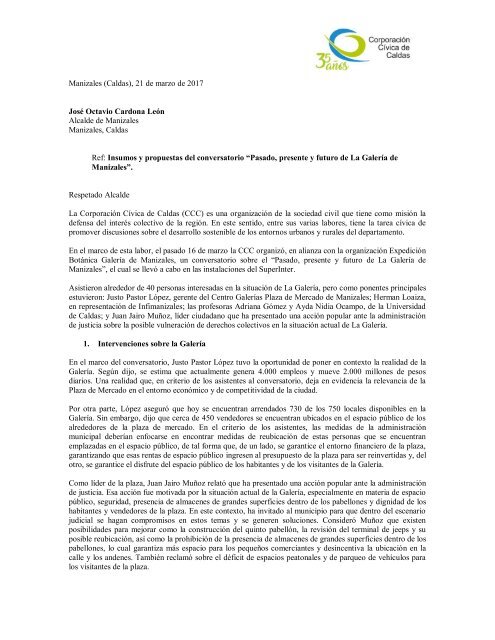 Conclusiones del conversatorio "Pasado, presente y futuro de la Galería de Manizales