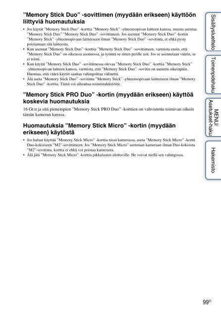 Sony DSC-W190 - DSC-W190 Consignes d&rsquo;utilisation Finlandais