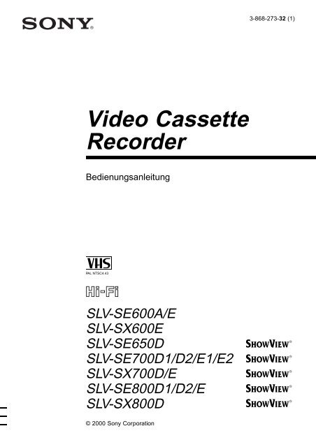 Sony SLV-SE700E2 - SLV-SE700E2 Consignes d&rsquo;utilisation Allemand