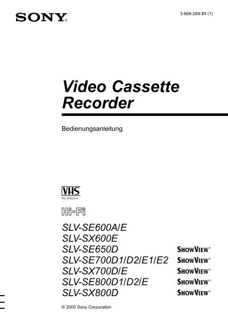 Sony SLV-SE700E2 - SLV-SE700E2 Consignes d&rsquo;utilisation Allemand