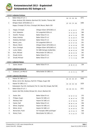 Kreismeisterschaft 2013 - Starterliste Schützenkreis 052 Solingen e.V.