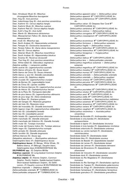 CHECKLIST OF FAUNA - Cites