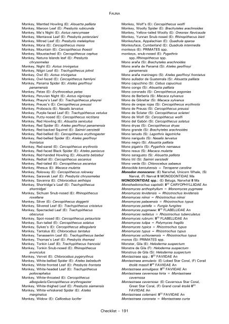 CHECKLIST OF FAUNA - Cites