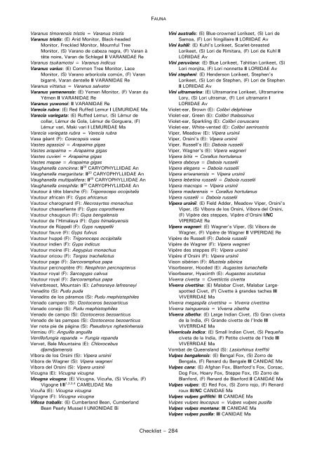 CHECKLIST OF FAUNA - Cites