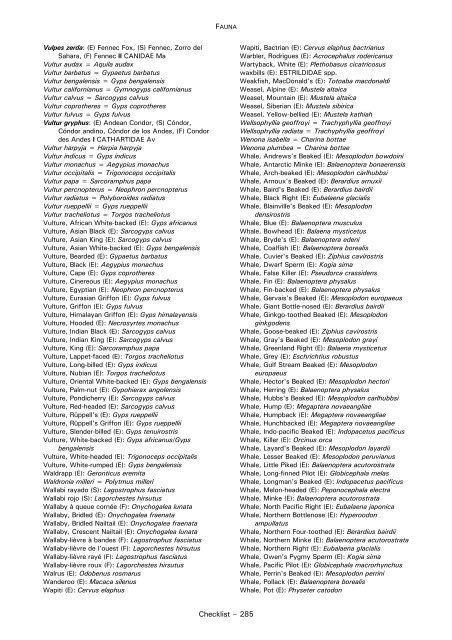 CHECKLIST OF FAUNA - Cites