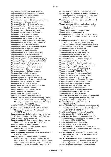 CHECKLIST OF FAUNA - Cites