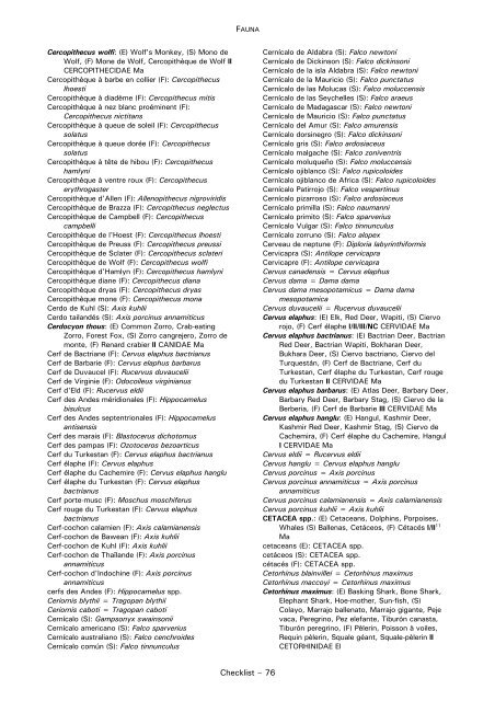 CHECKLIST OF FAUNA - Cites