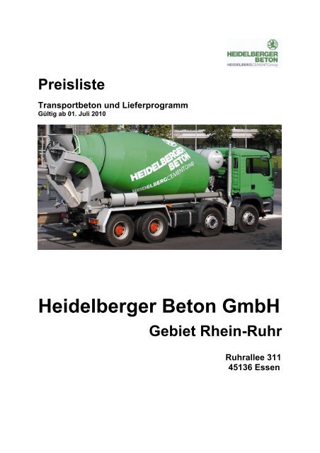 Preisliste STEELCRETE® Stahlfaserbeton - HeidelbergCement