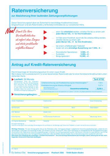 Antrag auf Kredit-Ratenversicherung - suedwestassekuranz.de