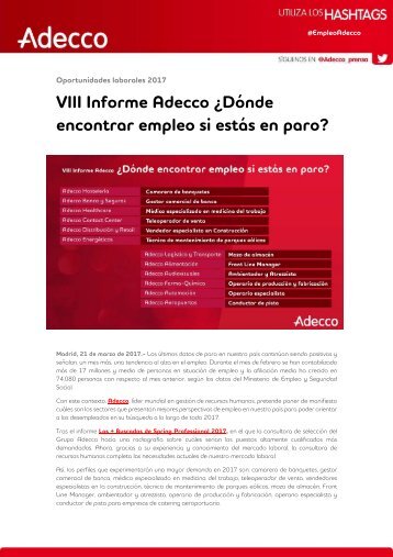 VIII Informe Adecco ¿Dónde encontrar empleo si estás en paro?